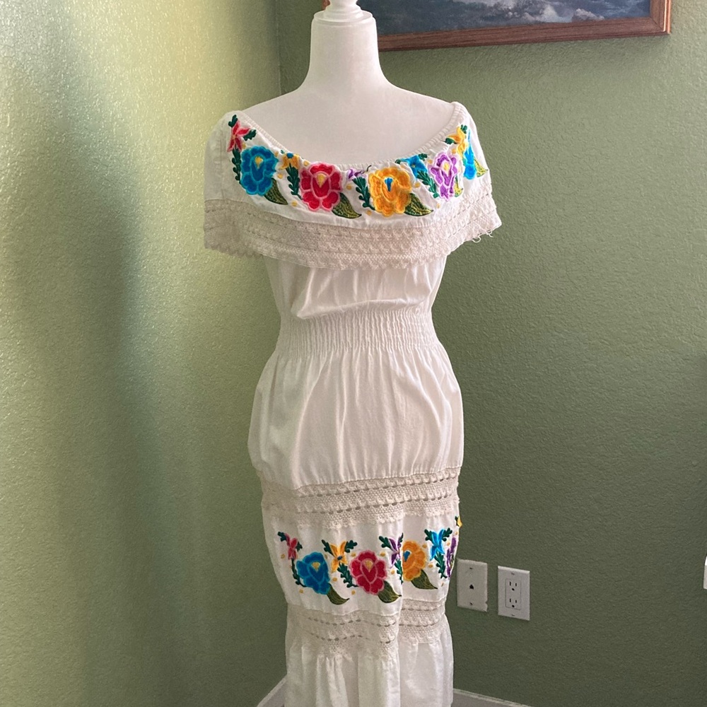 White and Ruffled Off-Shoulder Dress